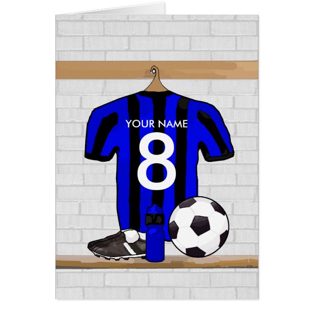 Cartão Jérsei de futebol preto e azul personalizado do (Frente)