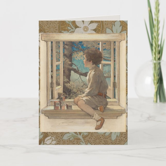 Cartão Jessie Wilcox Smith "Dream Blocks" Boy Window (Frente)