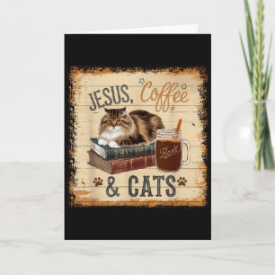 Cartão Jesus Café Gatos Engraçado Design Fofo Amantes de