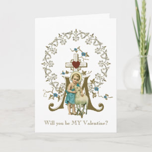 Cartão Jesus católico com a cruz religiosa mariana Lamb