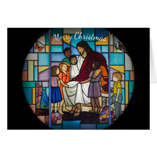 Cartão Jesus com a janela de vitral das crianças