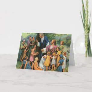 Cartão Jesus Cristo Abençoando Crianças, Religião Vintage