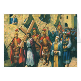 Cartão Jesus Cristo Carregando a cruz até seu Crucifixo