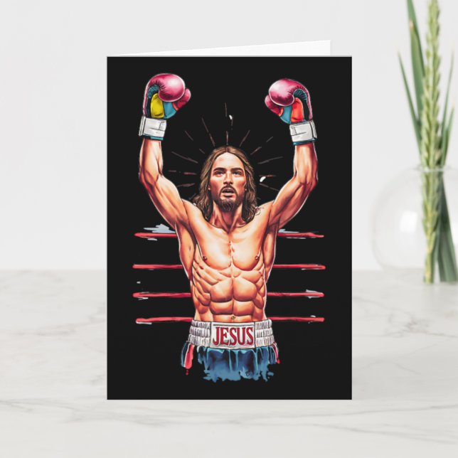 Cartão Jesus Deus Kickboxing Ou Boxe Vitória Meme Engraça (Frente)
