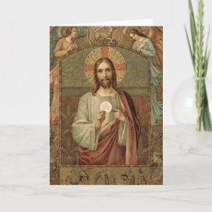 Cartão Jesus Eucaristia Primeira Comunhão Anjos Hóstia
