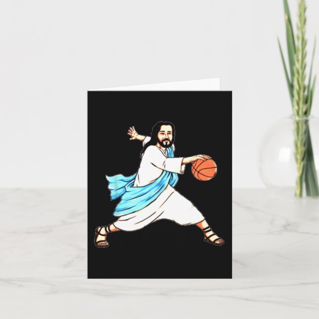 Cartão Jesus joga basquete no Natal (Frente)