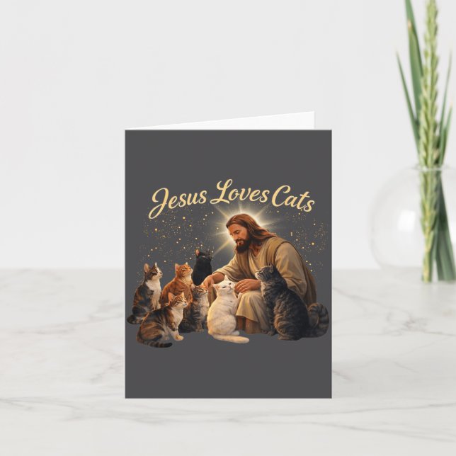 Cartão Jesus Loves Cats Christian Cat Lover Jesus Hugs Ca (Frente)
