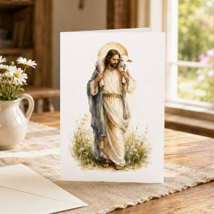 Cartão Jesus o Bom Pastor Aquarela Cristã