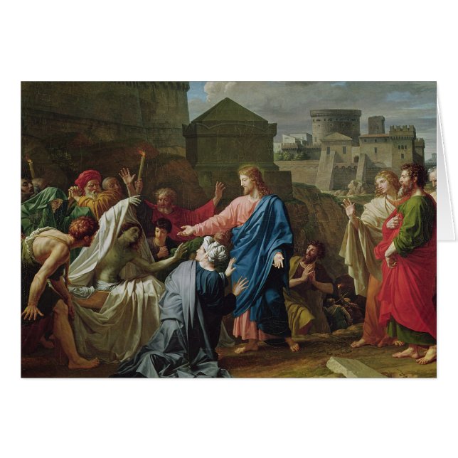 Cartão Jesus que Resurrecting o filho da viúva de Naim (Frente Horizontal)