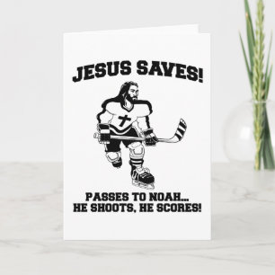 Cartão Jesus salva camiseta engraçada de hóquei
