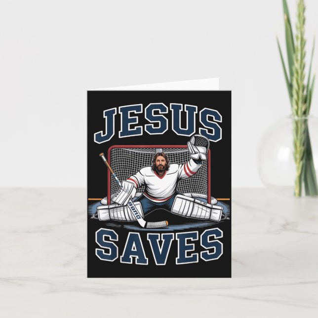 Cartão Jesus Saves Hockey Player Team God Hockey Lovers H (Frente)