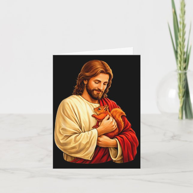 Cartão Jesus segurando esquilo cristão  (Frente)