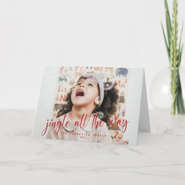 Cartão Jingle All Way Red Script 2 Photo Holiday Card (Frente)