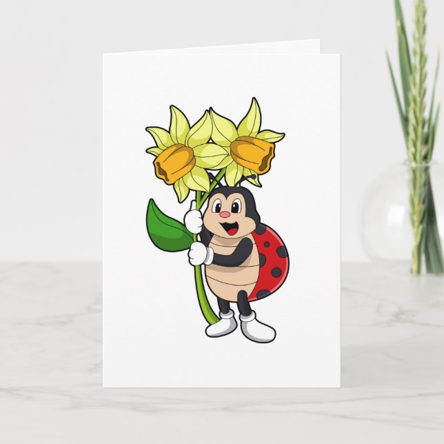 Cartão Joaninha com Flor Narciso (Frente)