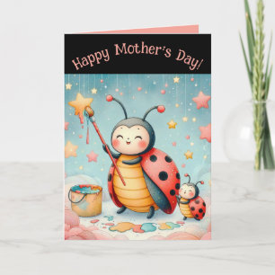 Cartão Joaninhas Mãe e Bebê Editáveis Dia das Mães