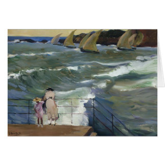 Cartão Joaquín Sorolla- as ondas em San Sebastian