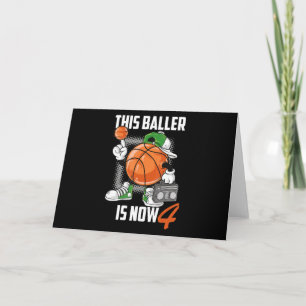 Cartão Jogador de Basquete Aniversário de 4 Anos Engraçad