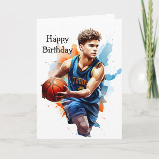 Cartão Jogador de Basquete Aquarela Feliz Aniversário