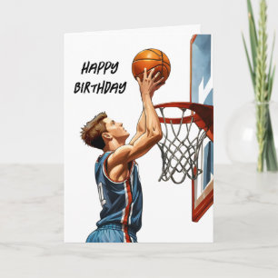 Cartão Jogador de Basquete Marcando Cestas Feliz Aniversá