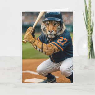 Cartão Jogador de beisebol Tiger de aniversário #27 na re