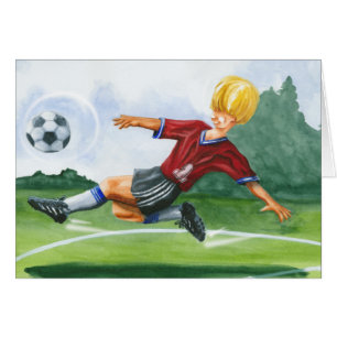 Cartão Jogador de futebol batendo uma bola por Jay Throck
