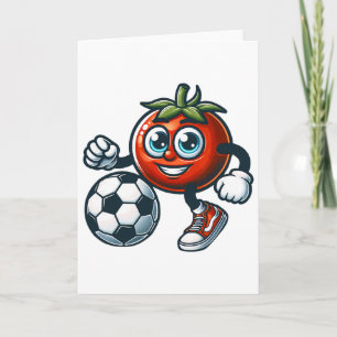 Cartão Jogador de Futebol Tomate Desenho Animado Fofo Com
