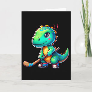 Cartão Jogador de hóquei de campo de dinossauro engraçado