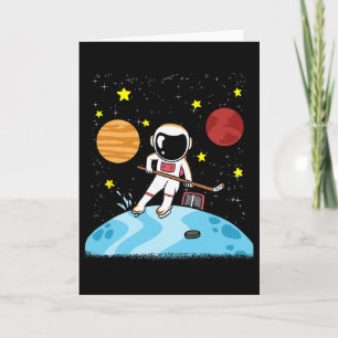 Cartão Jogador de Hóquei no Gelo Astronauta Planetas Espa