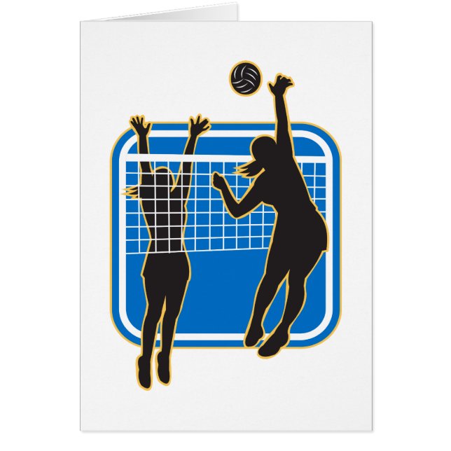 Cartão Jogador de voleibol que crava obstruindo a bola (Frente)