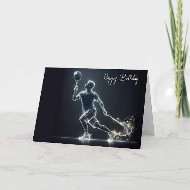 Cartão Jogador Neon Pickleball no aniversário (Frente)