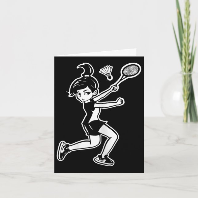 Cartão Jogadora de Cartoon Badminton Mulher Shuttle (Frente)