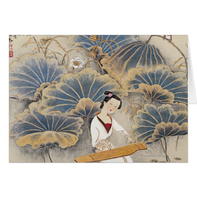 Cartão Jogando a música pela lagoa de Lotus (Frente Horizontal)