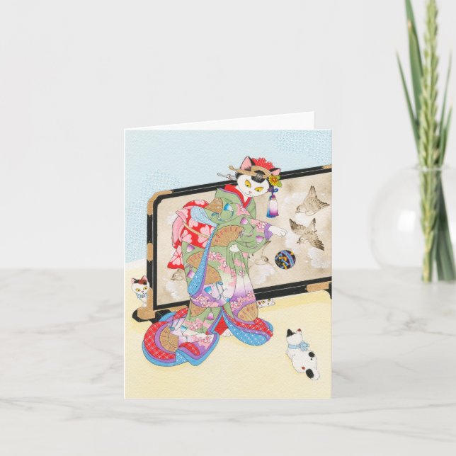 Cartão Jogo com gatos Ukiyoe Notecard Moussart (Frente)