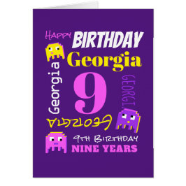 Cartão jogo de píxeis amarelo-rosa com nome personalizado