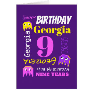 Cartão jogo de píxeis amarelo-rosa com nome personalizado