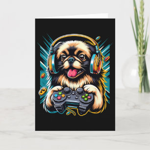 Cartão Jogo de Vídeo de Headphone Pekingese Jogos