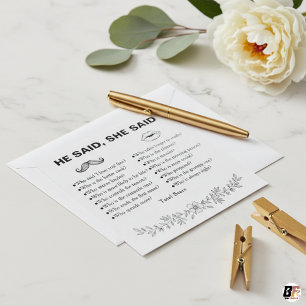 Cartão Jogo Minimalista Ele Disse Ela Disse Casamento