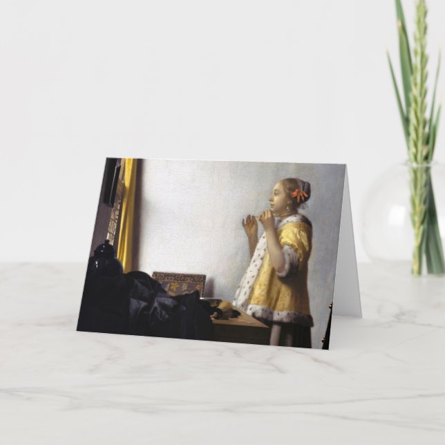 Cartão Johannes Vermeer - Jovem Mulher com Colar Pérola (Frente)