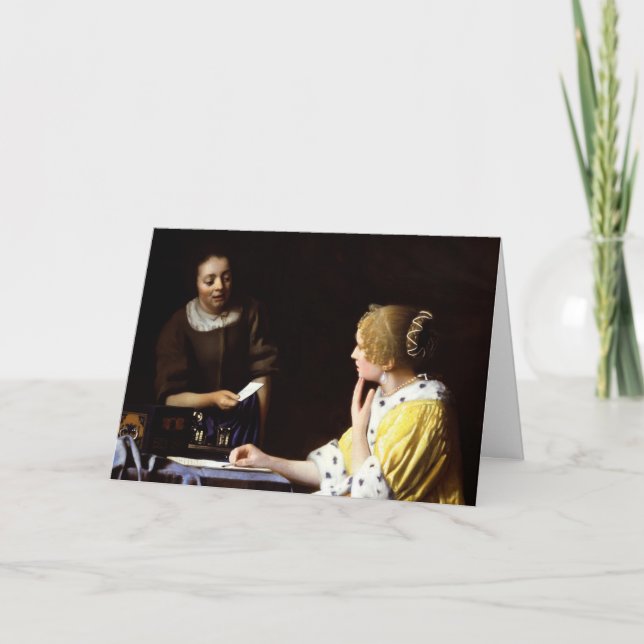 Cartão Johannes Vermeer - Senhora e Maid (Frente)