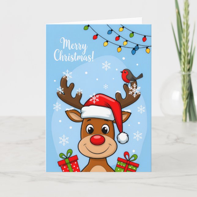 Cartão Jolly Reindeer Christmas Cheer – Kids Holiday Card (Frente)