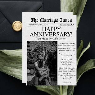 Cartão Jornal Aniversário de Casamento Foto Divertida Úni