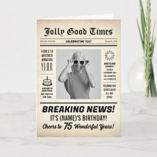 Cartão Jornal de Aniversário de 75 Anos, Adicionar Foto,