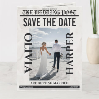 Cartão Jornal de casamento vintage personalizado “Save th