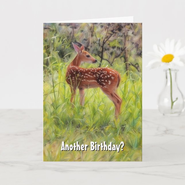 Cartão Jovem Aniversário Engraçado Pun Deer Nature Aniver (Planta pequena)