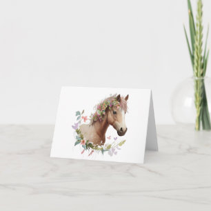 Cartão Jovem Cavalo de Pé com VAZIO de Flores