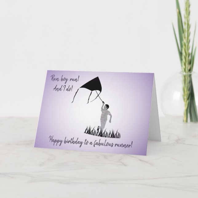 Cartão Jovem Corredor com Kite Birthday (Frente)