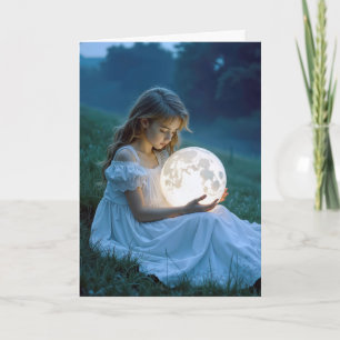 Cartão Jovem De Aniversário Segurando A Lua