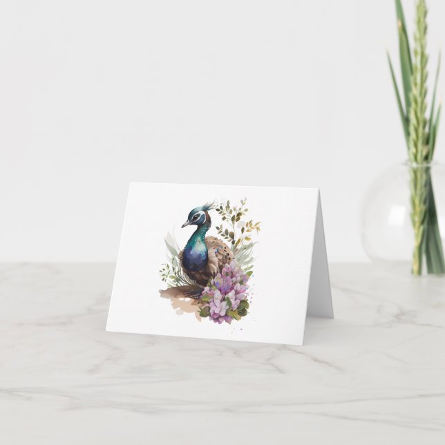 Cartão Jovens Flores (Peachick, Peacock) Saudação (Frente)
