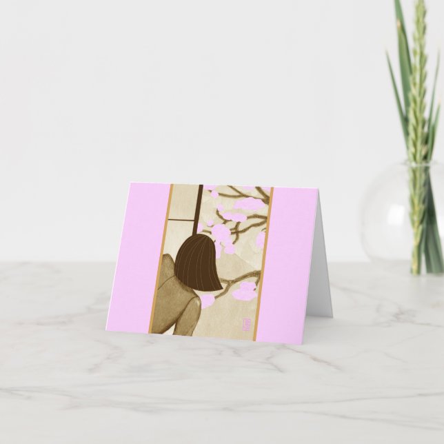 Cartão Jovens mulheres na tela Shoji PRIMAVERA Vazio Nota (Frente)