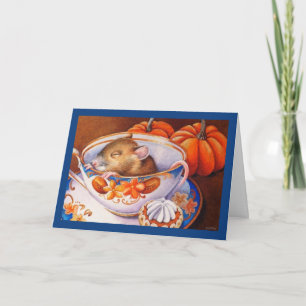 Cartão Jovens ratos de outono dormem em Teacup Watercolor